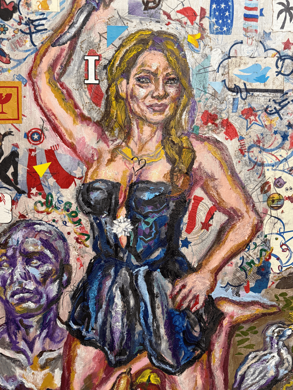 Portrait of a Double Agent / FLOTUS Melania Knauss Trump Rearranging Her Closet / Be Best by Ricardo Osmondo-Francis - Acrylic and mixed media collage on canvas - $2,500 - The GOLDEN State Exhibition at The 7 Space