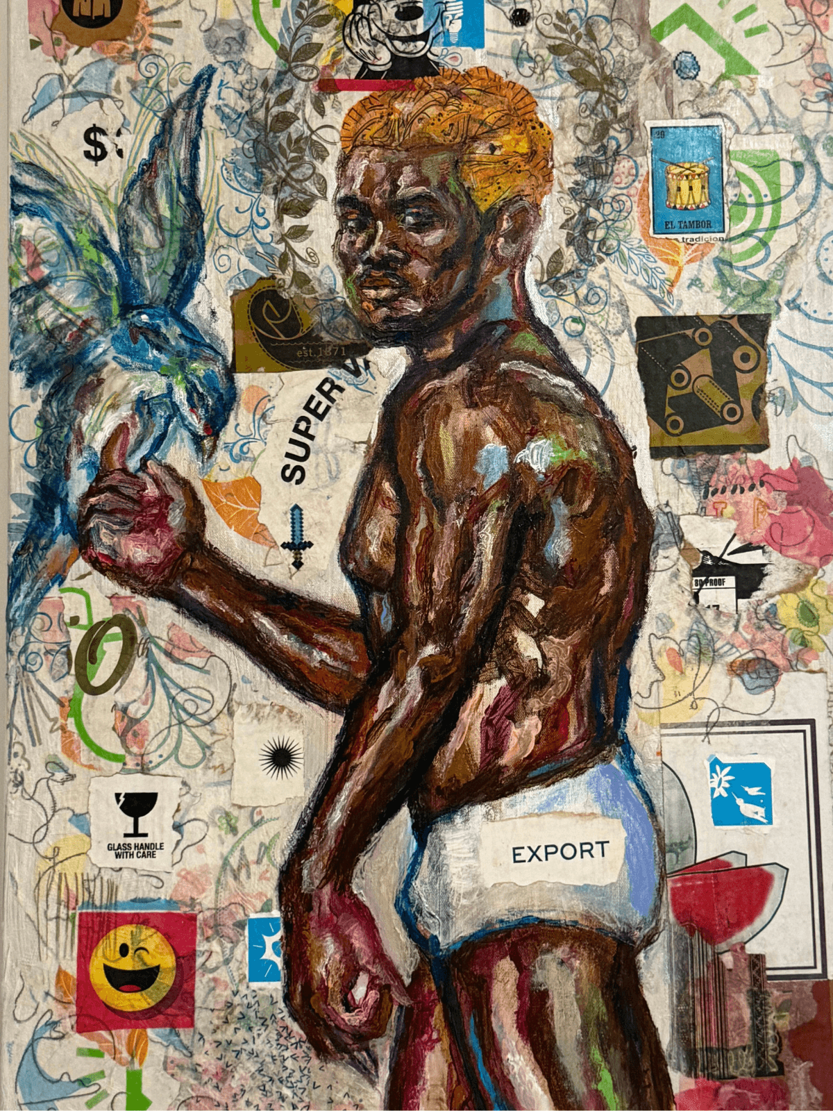 The Unusual Prince / Once Upon a Dream by Ricardo Osmondo-Francis - Acrylic and mixed collage on canvas - $2,500 - The GOLDEN State Exhibition at The 7 Space