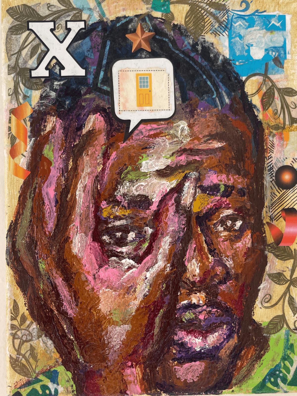 The Yellow Star - X by Ricardo Osmondo-Francis - Acrylic and mixed media collage on canvas - The GOLDEN State Exhibition at The 7 Space